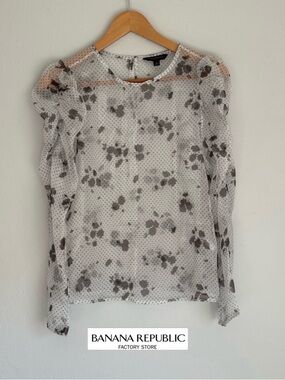 Banana Republic Factory Chiffon Floral Dot Long-Sleeve Blouse - White/black